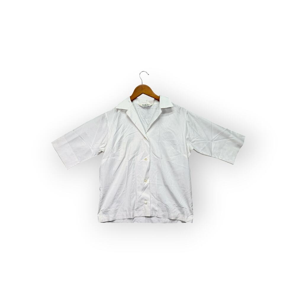Vtg 50s Lady Manhattan White Blouse Short Sleeve Collar Romantic Size 14